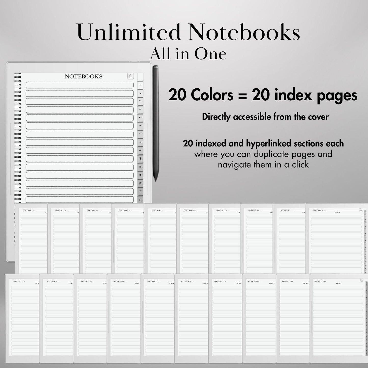 Supernote Template Notebook | Hyperlinked PDF Template for Supernote | Minimalist Notebook with tabs | eInk Notebook for Note-Taking