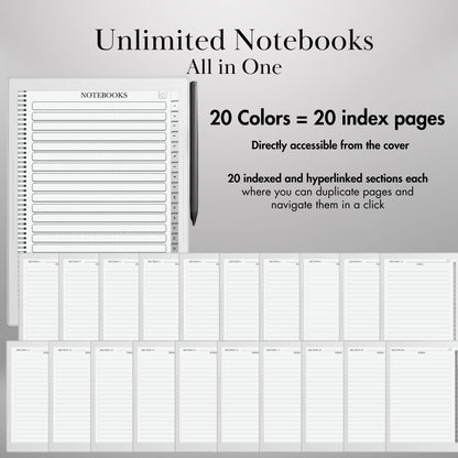 Supernote Template Notebook | Hyperlinked PDF Template for Supernote | Minimalist Notebook with tabs | eInk Notebook for Note-Taking
