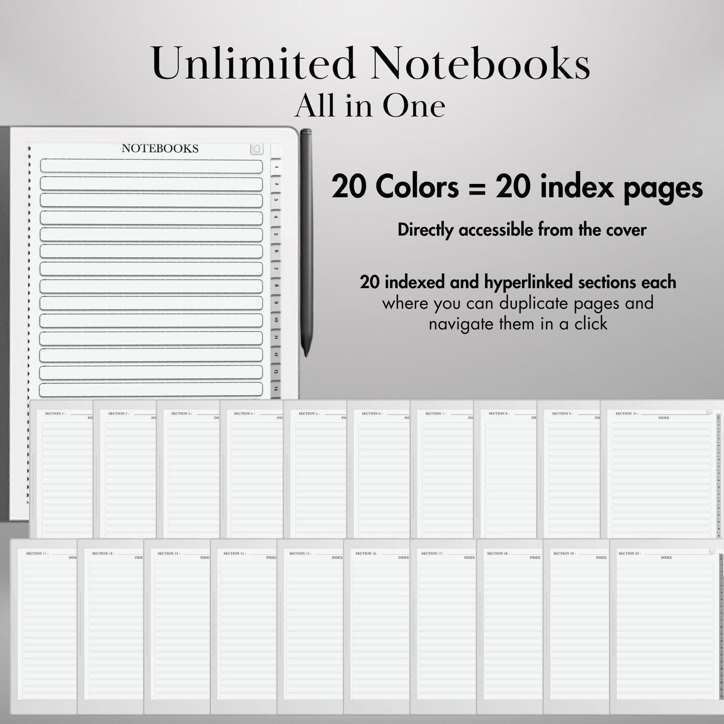 Kindle Scribe Templates Notebook | Kindle Scribe Insert | Hyperlinked PDF Minimalist Digital Notebook with Tabs | eInk Notes Organizer