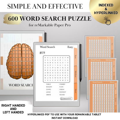 Word Search Puzzle Book for reMarkable Paper Pro Template Hyperlinked Word Search remarkable Game Activity reMarkable 2 e-ink Brain Game