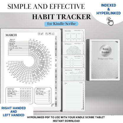 Kindle Scribe Habit Tracker Template Hyperlinked PDF | Kindle Scribe Planner Productivity Template | Minimalist Goal Tracker Templates