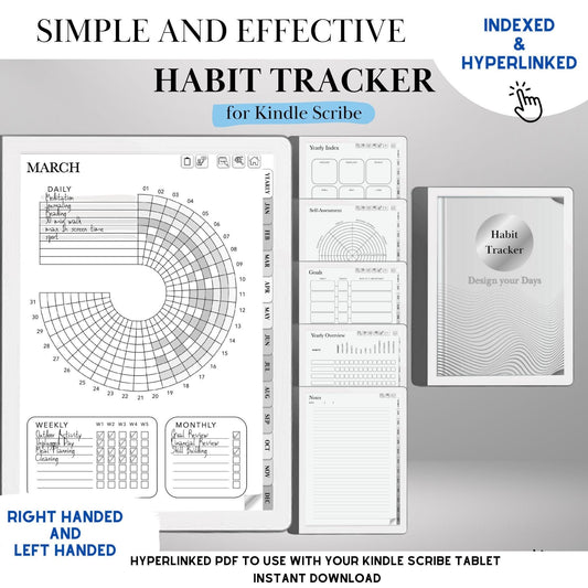 Kindle Scribe Habit Tracker Template Hyperlinked PDF | Kindle Scribe Planner Productivity Template | Minimalist Goal Tracker Templates