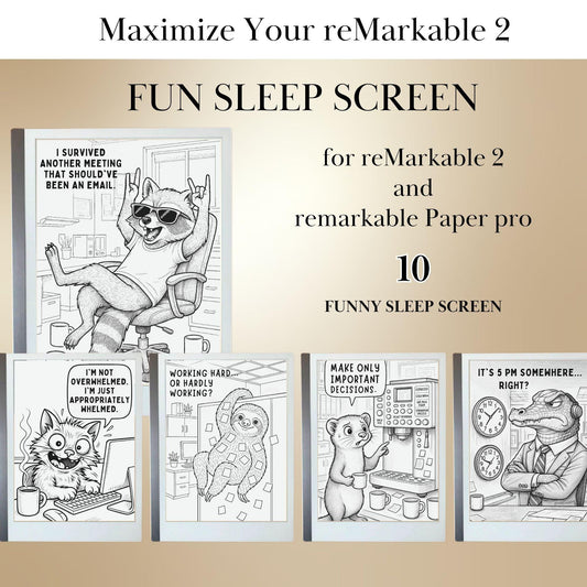 Fun Sleep Screen Bundle for reMarkable 2 | Remarkable Templates | Funny Theme Cover | Digital Sleep Screen | reMarkable Paper Pro Coloring