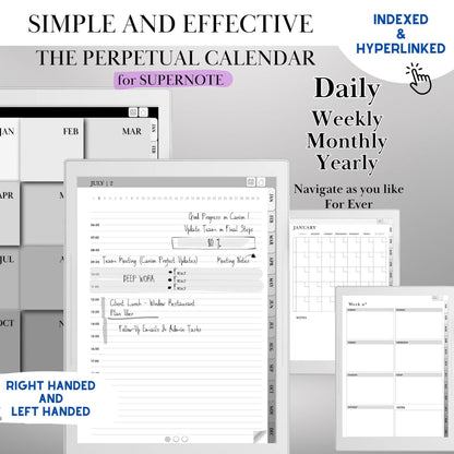 Supernote Template | Supernote Planner Undated Perpetual Calendar | Hyperlinked PDF | Daily, Weekly & Monthly Journal | eink template