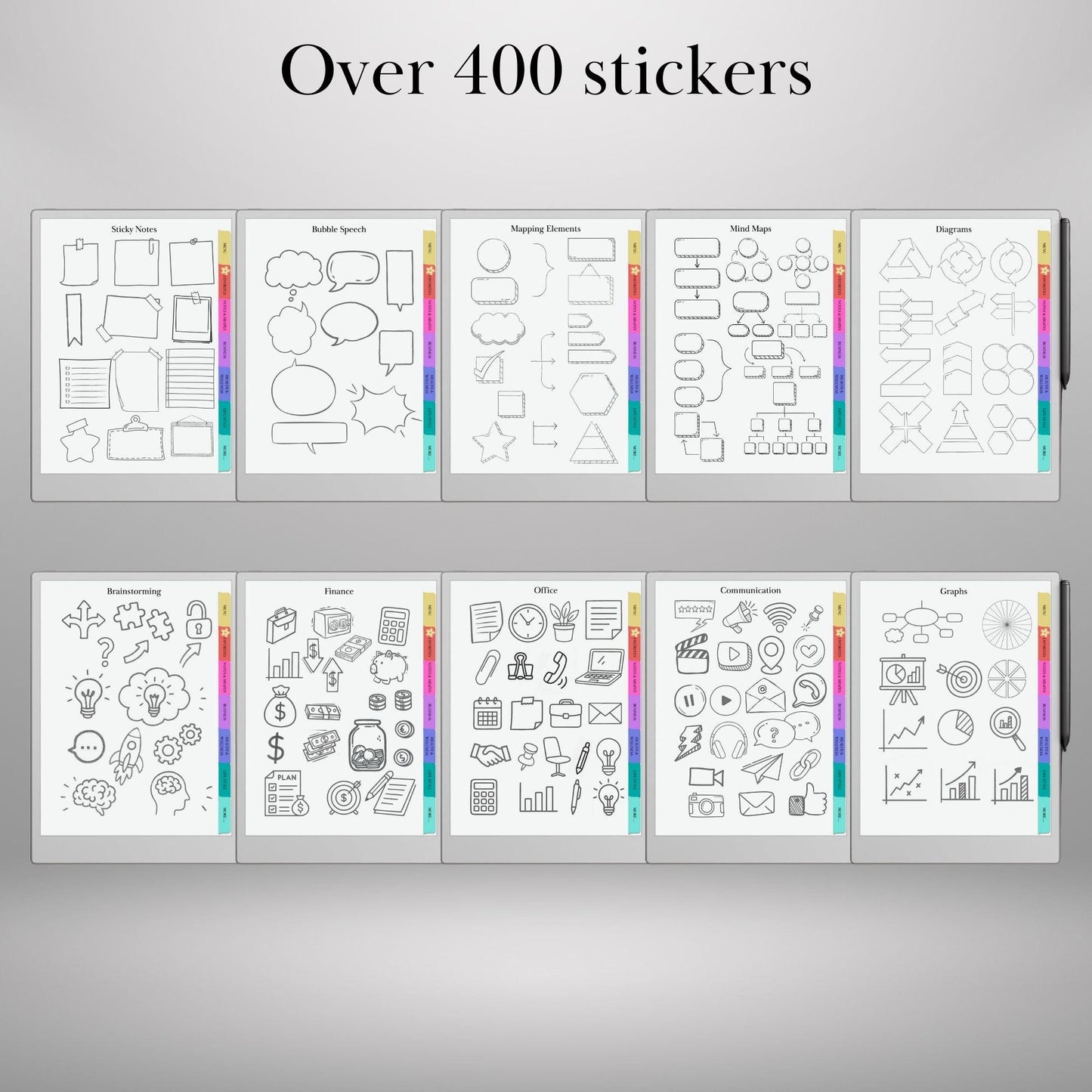 Stickers for reMarkable Paper Pro and reMarkable 2 | Traceable Stickers, Notes, Shapes and Mind Maps | reMarkable Templates | Eink Stickers
