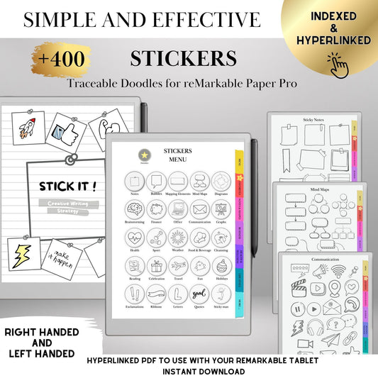 Stickers for reMarkable Paper Pro and reMarkable 2 | Traceable Stickers, Notes, Shapes and Mind Maps | reMarkable Templates | Eink Stickers