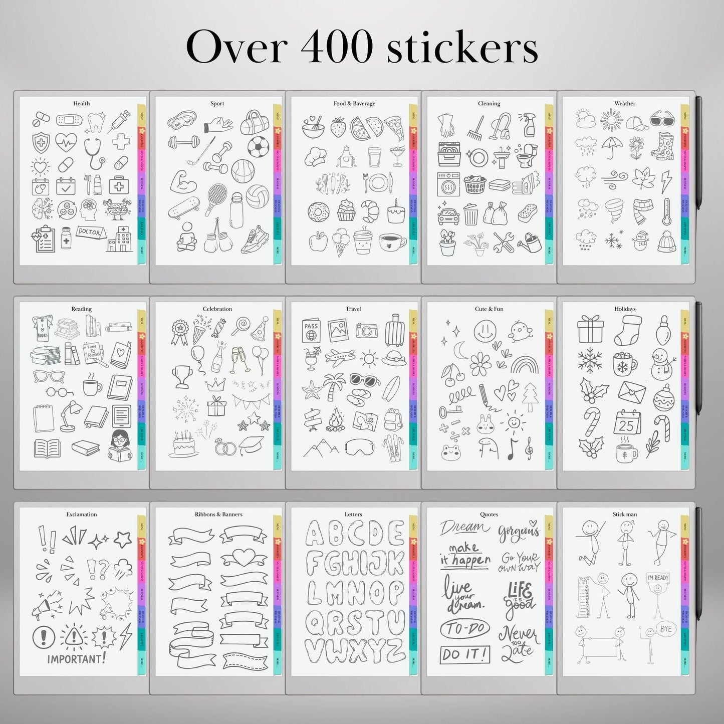 Stickers for reMarkable Paper Pro and reMarkable 2 | Traceable Stickers, Notes, Shapes and Mind Maps | reMarkable Templates | Eink Stickers