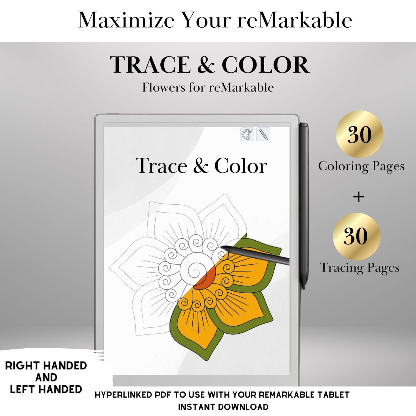 Coloring & Tracing Book for reMarkable Paper Pro and reMarkable 2 | Mindfulness reMarkable Templates | reMarkable Activity eInk Tracing Book