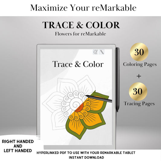 Coloring & Tracing Book for reMarkable Paper Pro and reMarkable 2 | Mindfulness reMarkable Templates | reMarkable Activity eInk Tracing Book