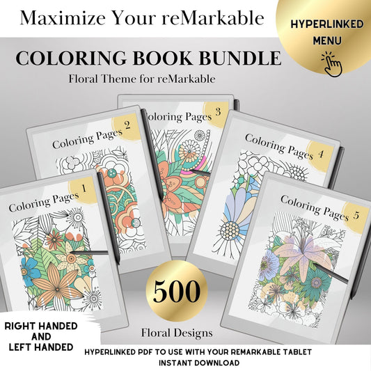 Mindful Coloring Book Bundle for reMarkable Paper Pro Templates Digital Adult Coloring Book Hyperlinked eInk Art Therapy reMarkable 2