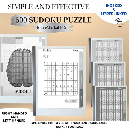 Sudoku Puzzle Book for reMarkable 2 Template Hyperlinked Sudoku remarkable Game reMarkable 2 puzzle remarkable2 e-ink template