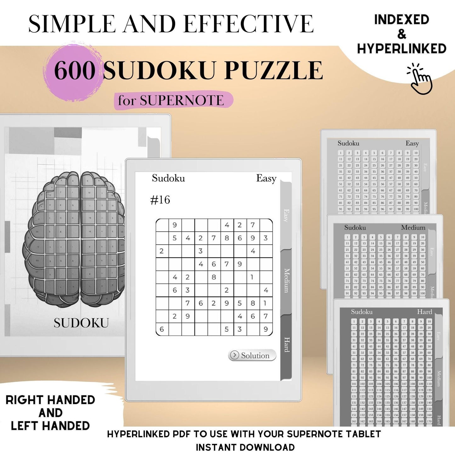 Supernote Template Sudoku Puzzle Book | Hyperlinked PDF | Supernote Puzzle Game | Supernote Templates | Brain Training for eInk Tablets