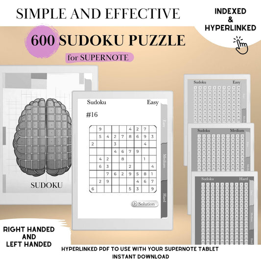 Supernote Template Sudoku Puzzle Book | Hyperlinked PDF | Supernote Puzzle Game | Supernote Templates | Brain Training for eInk Tablets