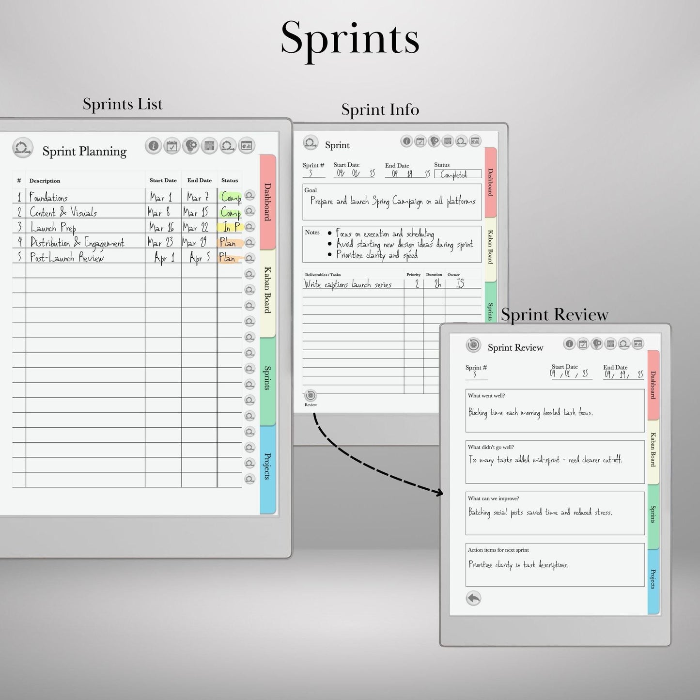 Project Planner for reMarkable 2 & Paper Pro Hyperlinked Template Agile Project Management Productivity Planner Project Tracker GTD Planner