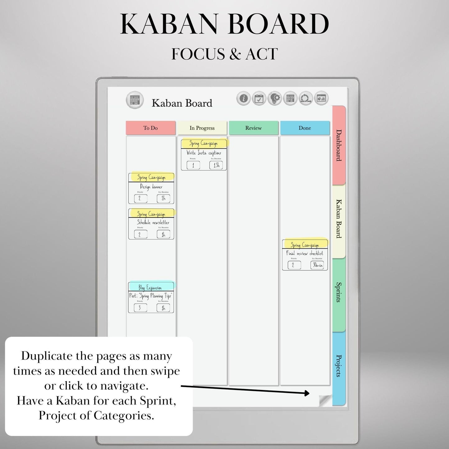 Project Planner for reMarkable 2 & Paper Pro Hyperlinked Template Agile Project Management Productivity Planner Project Tracker GTD Planner