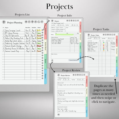 Project Planner for reMarkable 2 & Paper Pro Hyperlinked Template Agile Project Management Productivity Planner Project Tracker GTD Planner