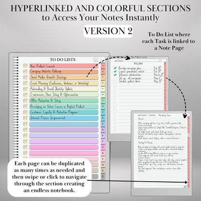 To Do Lists Notebook for reMarkable Paper Pro & Remarkable 2 Hyperlinked PDF Task Tracker Template Tabs To-do templates Productivity Planner