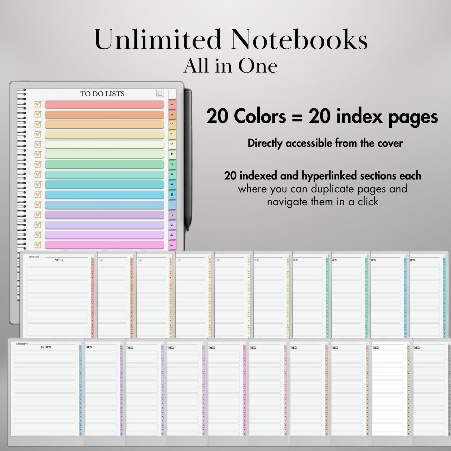 To Do Lists Notebook for reMarkable Paper Pro & Remarkable 2 Hyperlinked PDF Task Tracker Template Tabs To-do templates Productivity Planner