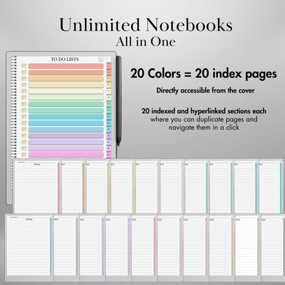 To Do Lists Notebook for reMarkable Paper Pro & Remarkable 2 Hyperlinked PDF Task Tracker Template Tabs To-do templates Productivity Planner