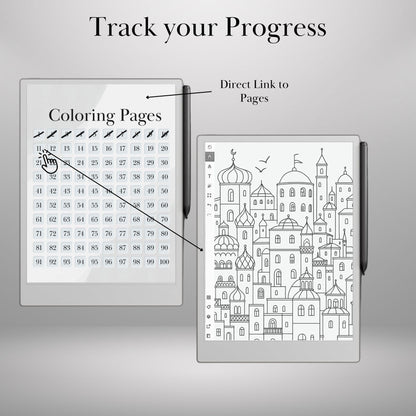 Coloring & Tracing Book for reMarkable Paper Pro Templates City Adult Coloring Hyperlinked eInk Art Therapy reMarkable 2 Mindful activity