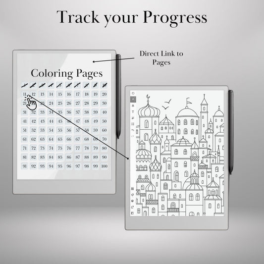 Coloring & Tracing Book for reMarkable Paper Pro Templates City Adult Coloring Hyperlinked eInk Art Therapy reMarkable 2 Mindful activity