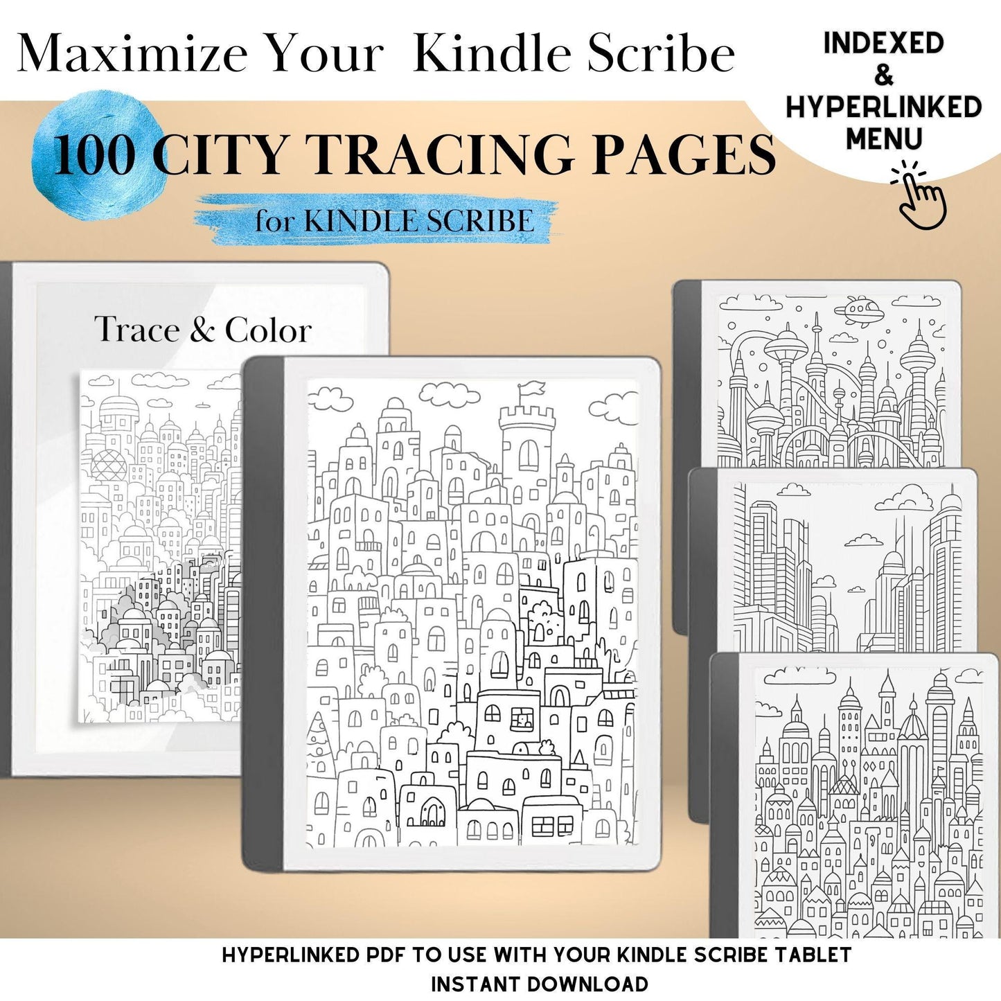 Kindle Scribe Templates Tracing and Coloring Book Adult Mindful activity for Kindle Scribe Insert Hyperlinked Templates eInk Art Therapy