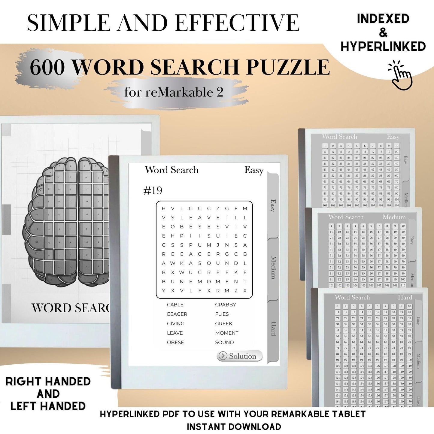 Word Search Puzzle Book for reMarkable 2 Template Hyperlinked Word Search remarkable Game reMarkable 2 puzzle Brain Games e-ink tablet