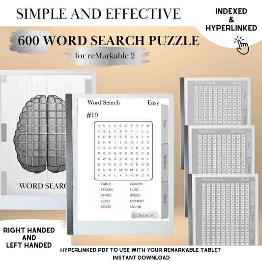Word Search Puzzle Book for reMarkable 2 Template Hyperlinked Word Search remarkable Game reMarkable 2 puzzle Brain Games e-ink tablet