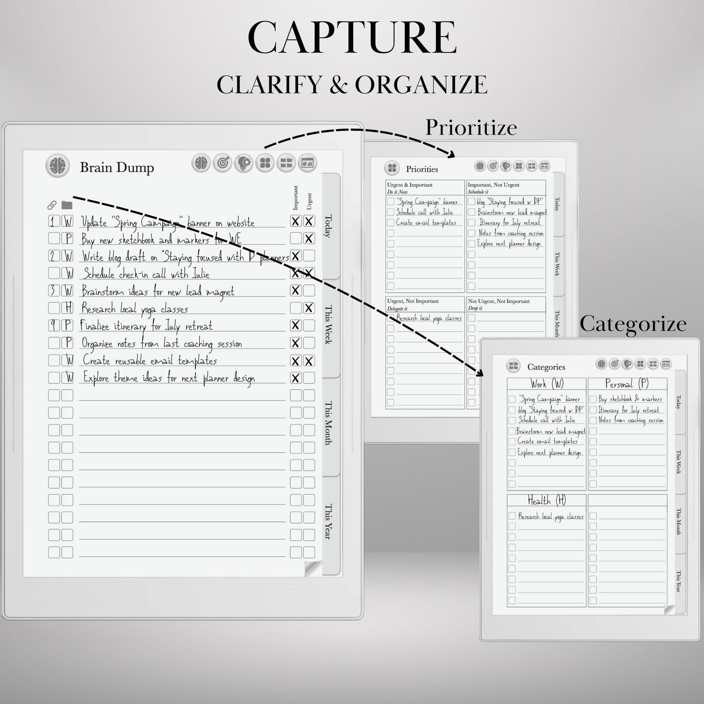 Supernote To Do Tracker GTD Planner | Supernote Template Task Productivity System | To-Do List, Brain Dump, Project Tracker | A5X & A6X PDF