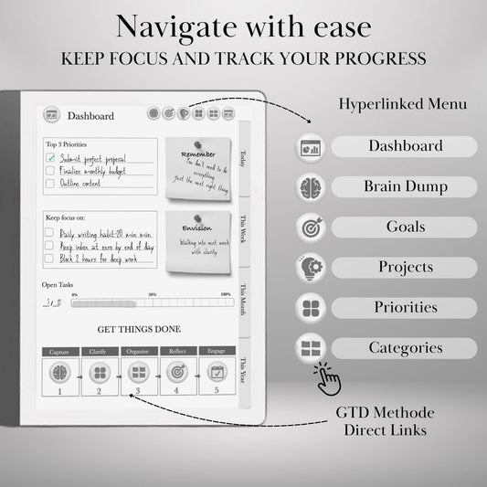 Kindle Scribe Task Planner GTD Template | Hyperlinked Productivity PDF | To-Do List, Brain Dump, Project Tracker | Kindle Scribe Organizer