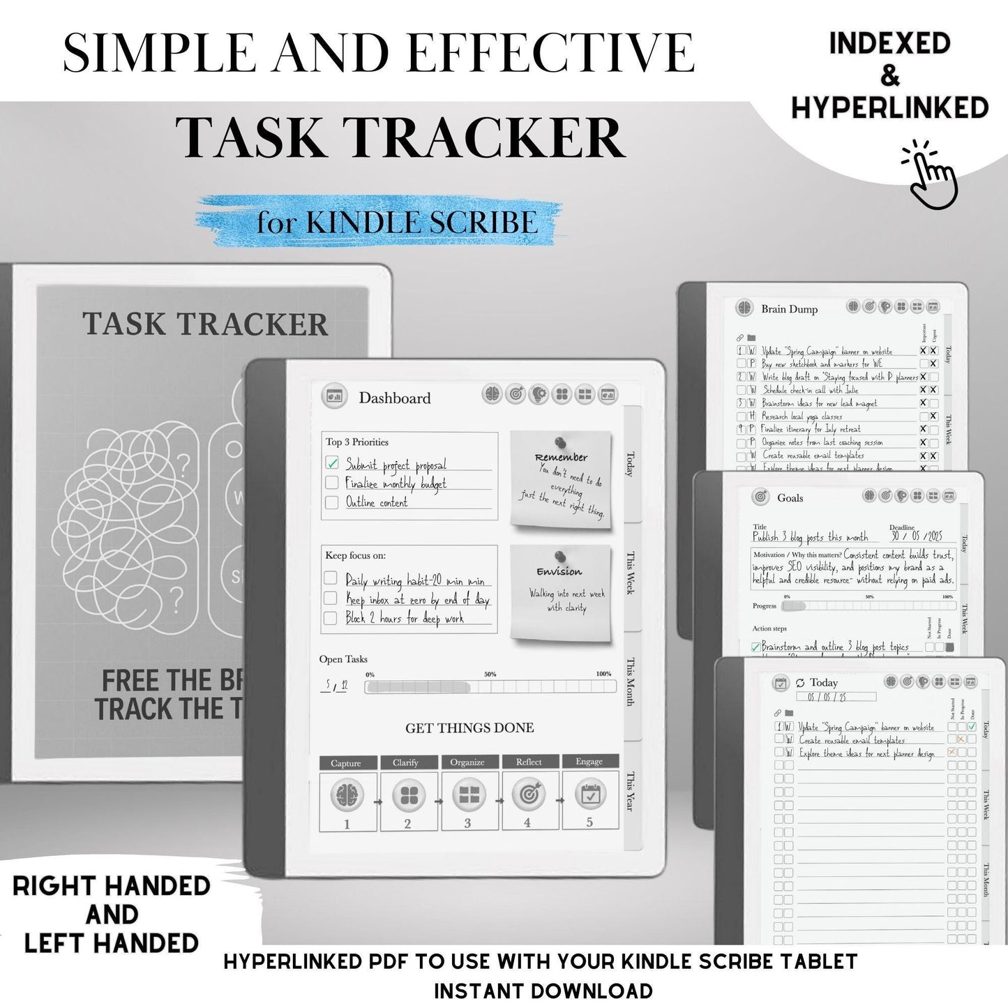 Kindle Scribe Task Planner GTD Template | Hyperlinked Productivity PDF | To-Do List, Brain Dump, Project Tracker | Kindle Scribe Organizer