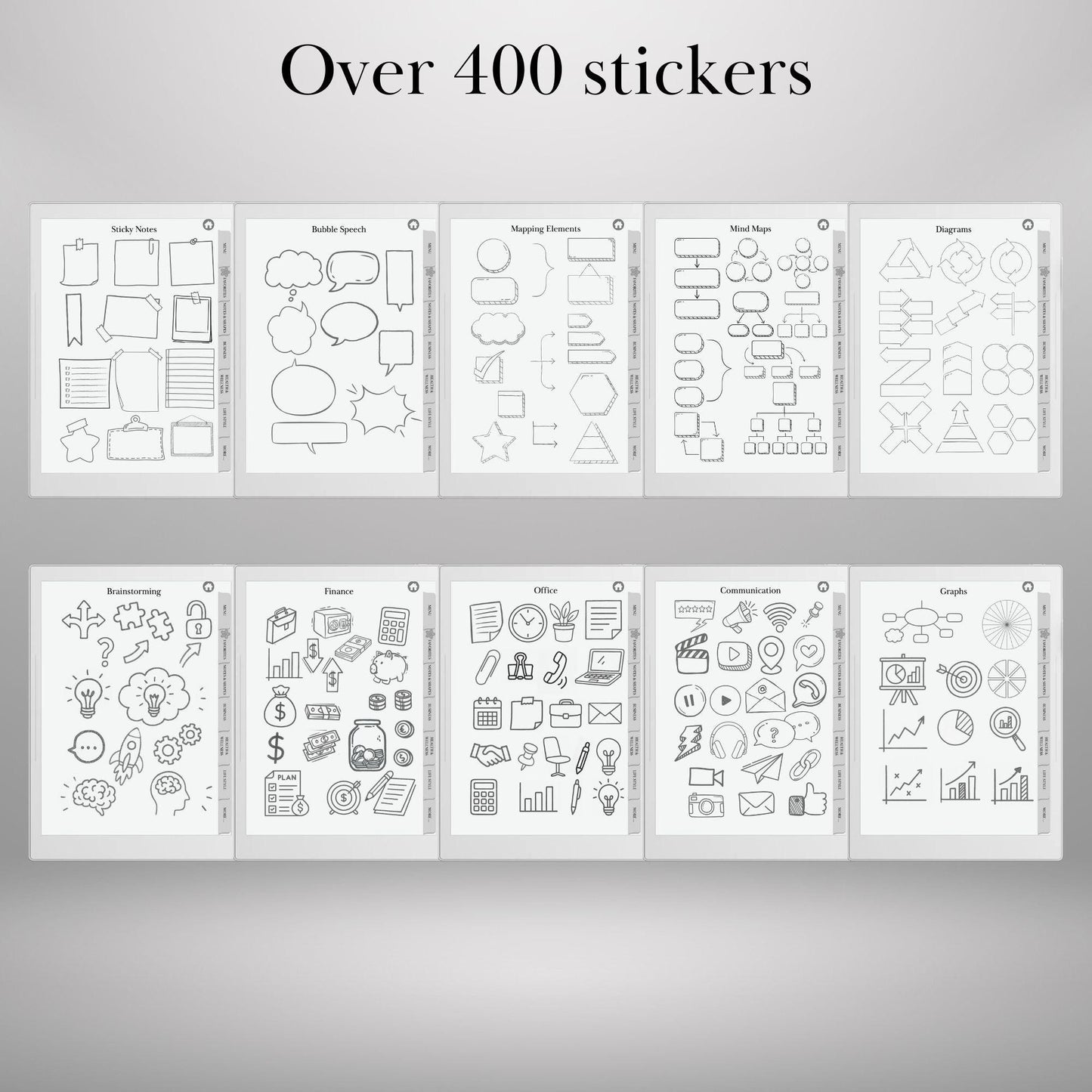 Stickers for Supernote A5X, A6X and Manta Supernote Templates Traceable Digital Stickers, Notes, Shapes & Mind Maps Hyperlinked Notebook