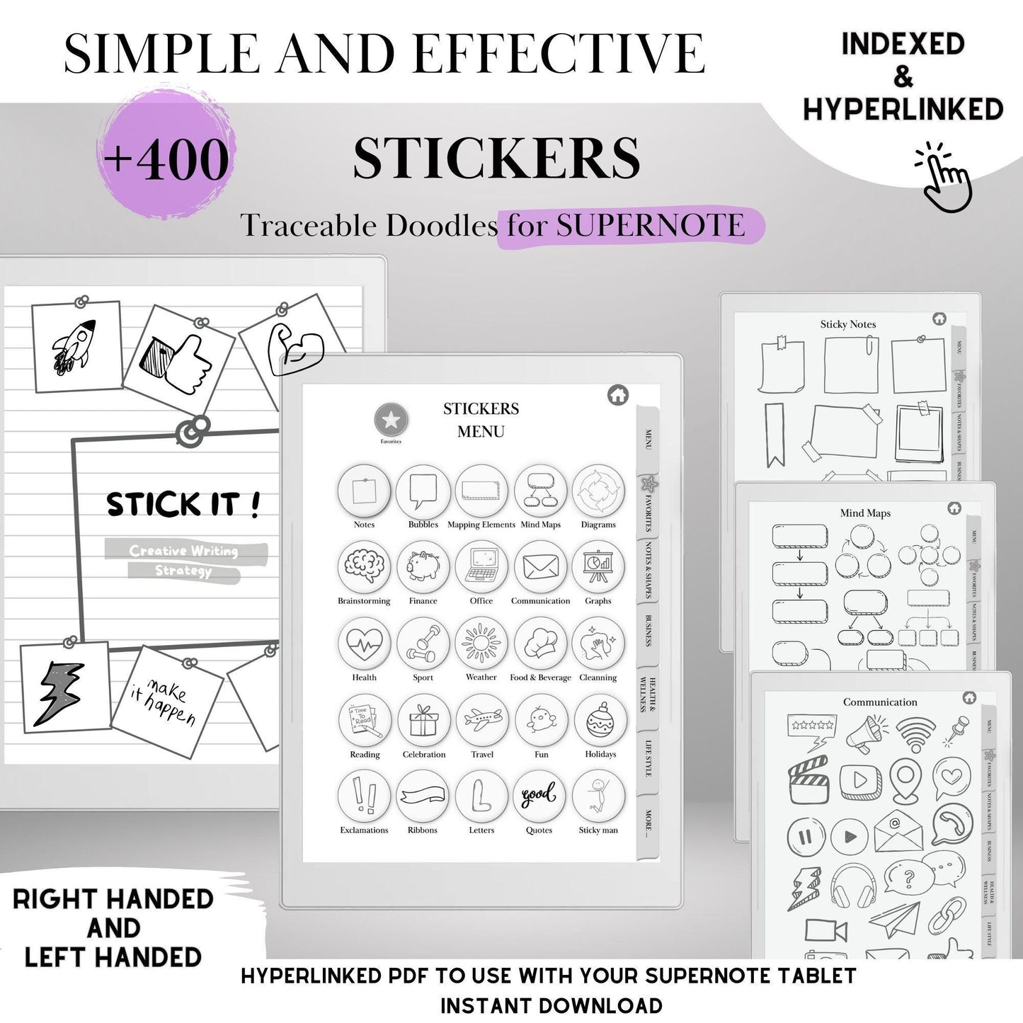 Stickers for Supernote A5X, A6X and Manta Supernote Templates Traceable Digital Stickers, Notes, Shapes & Mind Maps Hyperlinked Notebook