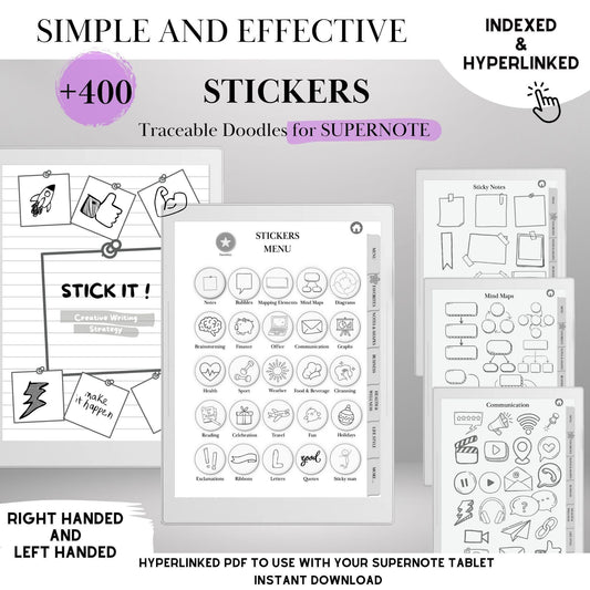 Stickers for Supernote A5X, A6X and Manta Supernote Templates Traceable Digital Stickers, Notes, Shapes & Mind Maps Hyperlinked Notebook