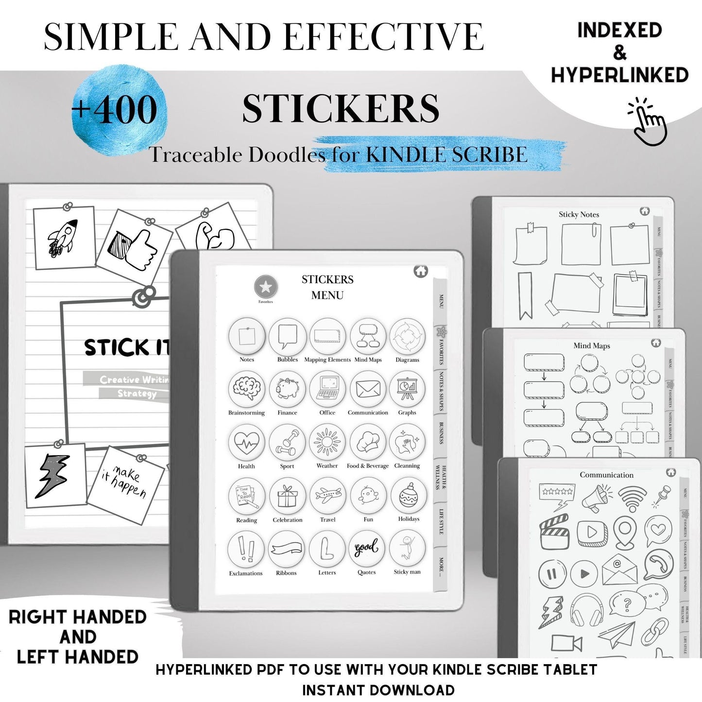 Kindle Scribe Sticker Template Traceable Stickers for Organisation Planner and Journal | Sticky Notes, Shapes and Diagrams | Hyperlinked PDF
