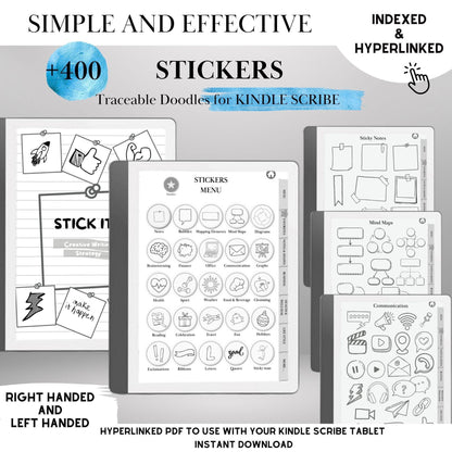 Kindle Scribe Sticker Template Traceable Stickers for Organisation Planner and Journal | Sticky Notes, Shapes and Diagrams | Hyperlinked PDF