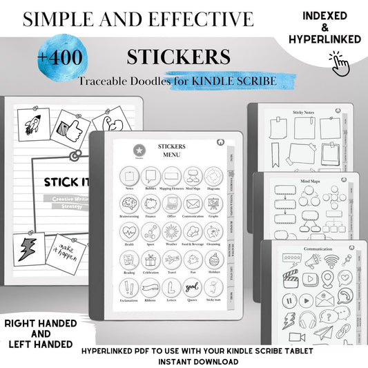 Kindle Scribe Sticker Template Traceable Stickers for Organisation Planner and Journal | Sticky Notes, Shapes and Diagrams | Hyperlinked PDF