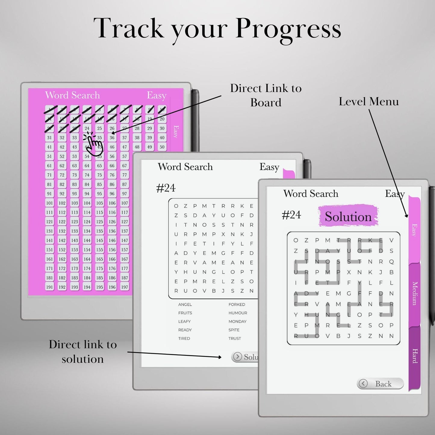 Word Snake Puzzle Book for reMarkable Paper Pro Template Hyperlinked Word Snake Remarkable Game reMarkable 2 E-ink Brain Game Mindfulness