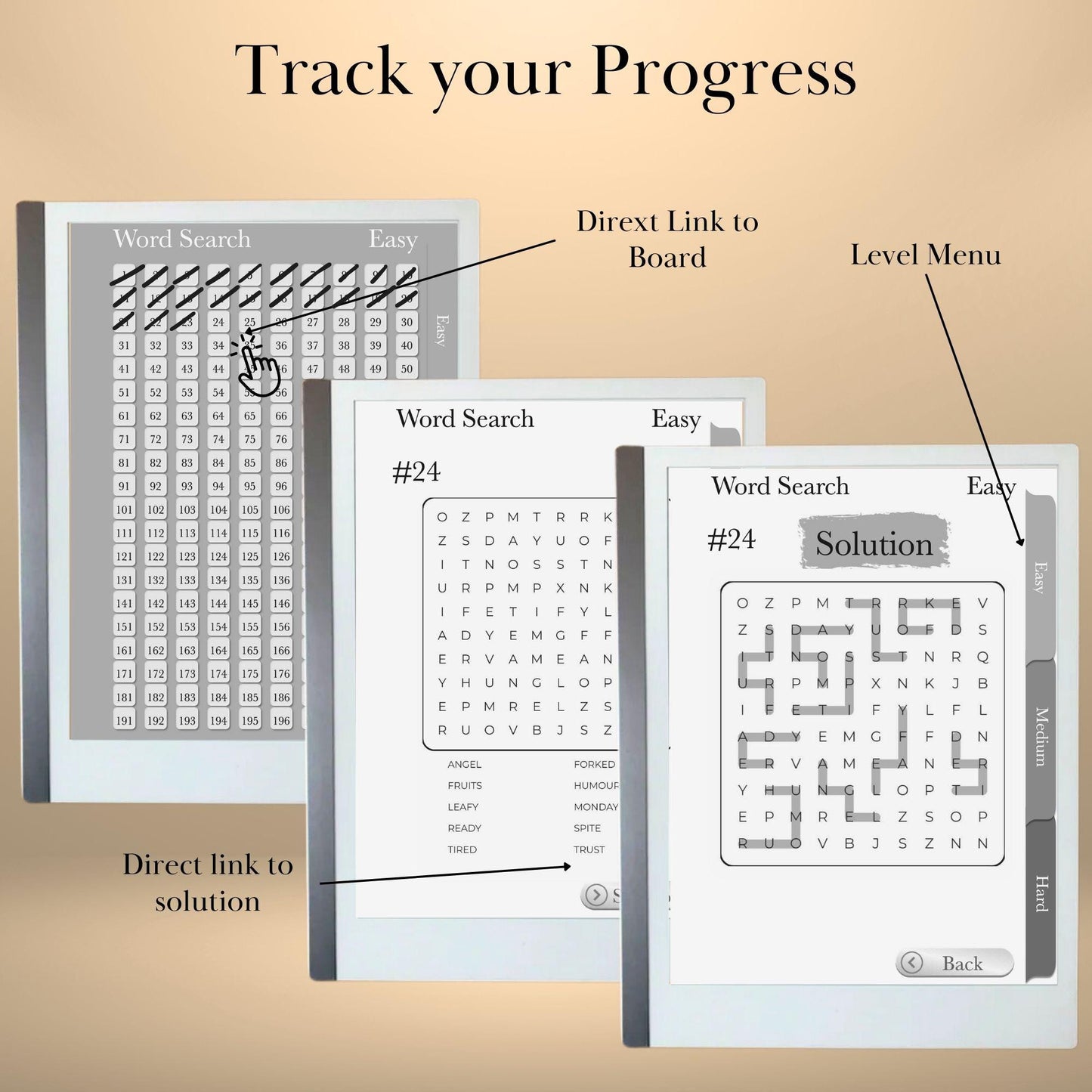 Word Snake Puzzle Book for reMarkable 2 Template Hyperlinked Word Snake Remarkable Game reMarkable 2 puzzle E-ink Brain Games
