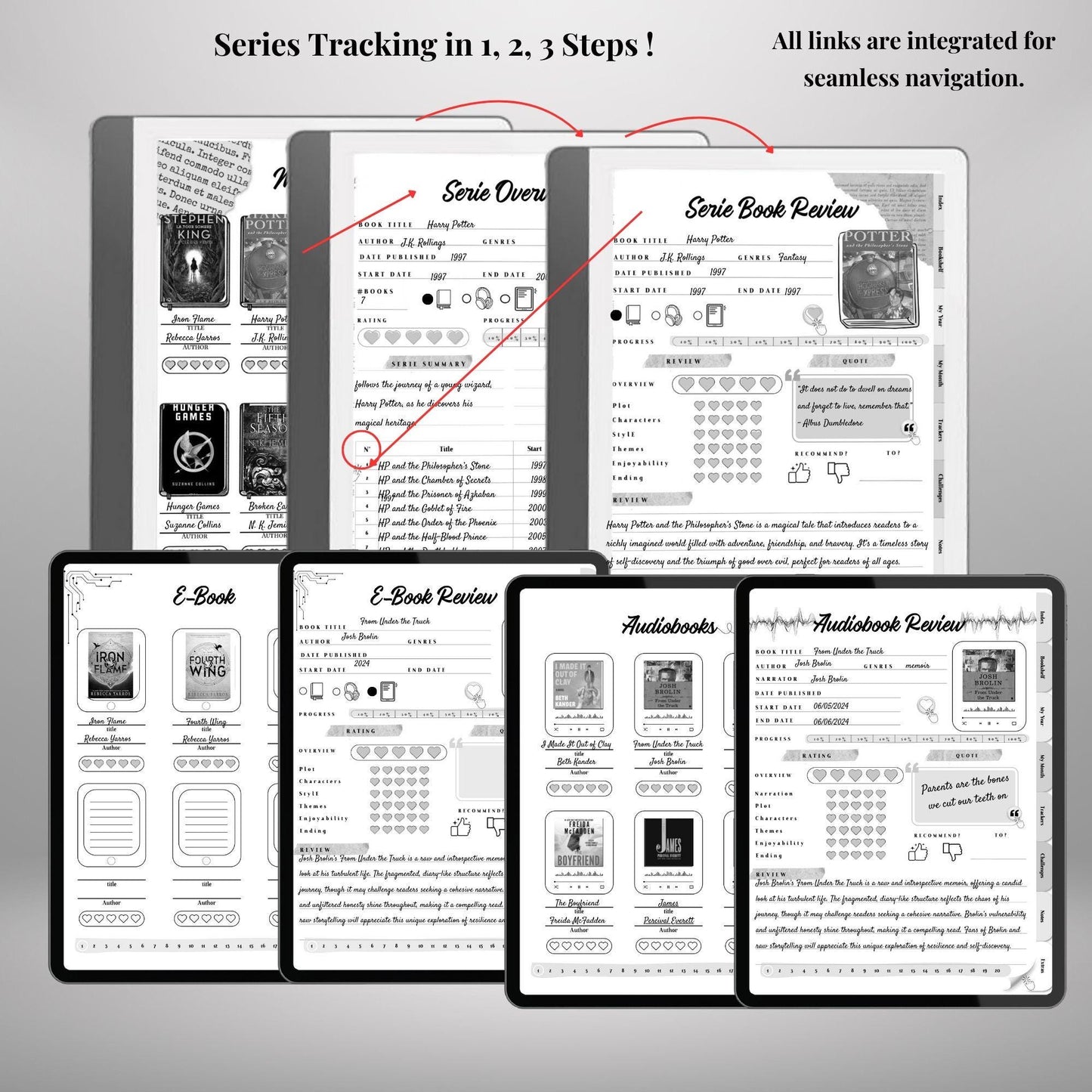 Kindle Scribe Reading Journal Template Hyperlinked Book Tracker & Review Scribe Reading Goals Kindle Scribe eBooks and Audiobooks Review