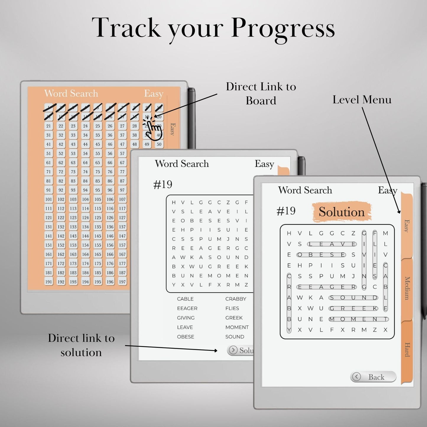 Word Search Puzzle Book for reMarkable Paper Pro Template Hyperlinked Word Search remarkable Game Activity reMarkable 2 e-ink Brain Game