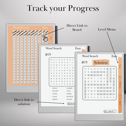 Word Search Puzzle Book for reMarkable Paper Pro Template Hyperlinked Word Search remarkable Game Activity reMarkable 2 e-ink Brain Game
