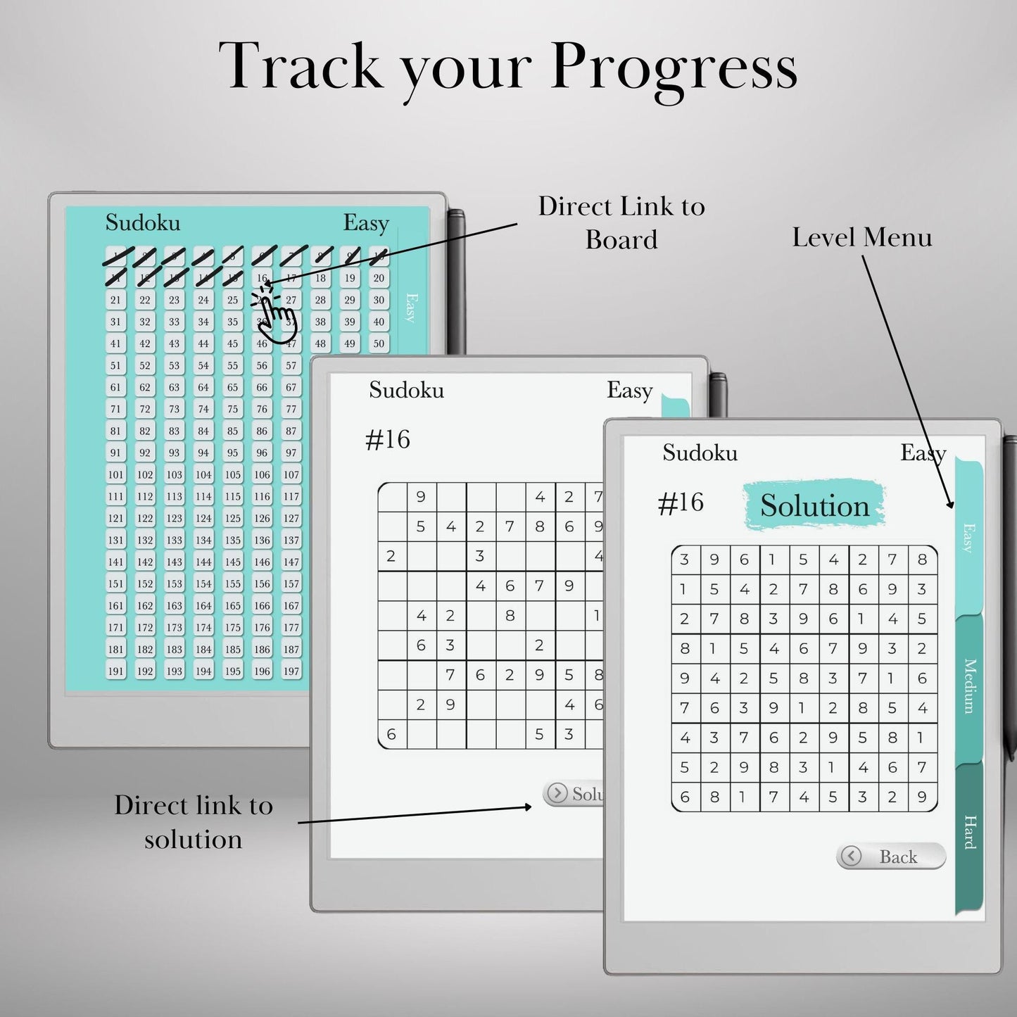 Sudoku Puzzle Book for reMarkable Paper Pro Template Hyperlinked Sudoku remarkable Game reMarkable 2 Brain Game e-ink tablet Templates