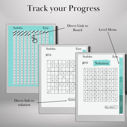 Sudoku Puzzle Book for reMarkable Paper Pro Template Hyperlinked Sudoku remarkable Game reMarkable 2 Brain Game e-ink tablet Templates