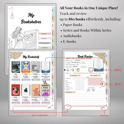 Reading Journal for reMarkable Paper Pro and Remarkable 2 Hyperlinked Book Tracker Template e-Ink Reading Planner template TBR eBook Reviews