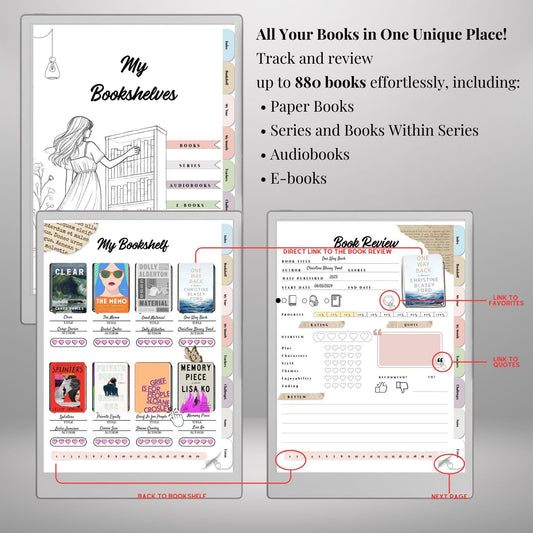 Reading Journal for reMarkable Paper Pro and Remarkable 2 Hyperlinked Book Tracker Template e-Ink Reading Planner template TBR eBook Reviews