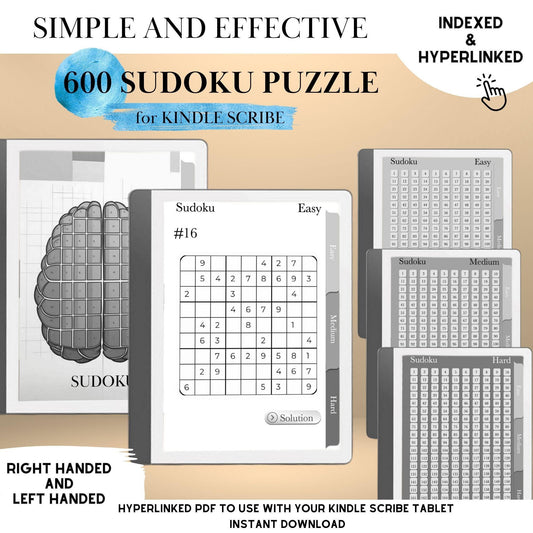 Kindle Scribe Templates Sudoku Puzzle Book | Hyperlinked Kindle Scribe Inserts | Brain Training Game eInk Tablets | Sudoku for Kindle Scribe