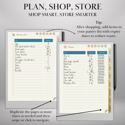 reMarkable Paper Pro Meal Planner Template Hyperlinked Meal Planning & Recipe Organizer | Digital Tracker Templates Productivity Template