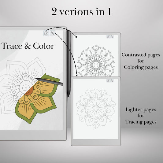 Coloring & Tracing Book for reMarkable Paper Pro and reMarkable 2 | Mindfulness reMarkable Templates | reMarkable Activity eInk Tracing Book