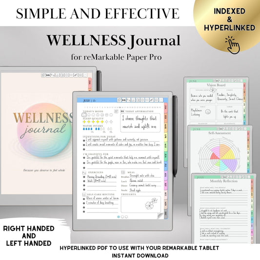 Self Care Journal for reMarkable Paper Pro Wellness Planner Remarkable 2 Hyperlinked PDF Template Gratitude Mental Health Journal Template